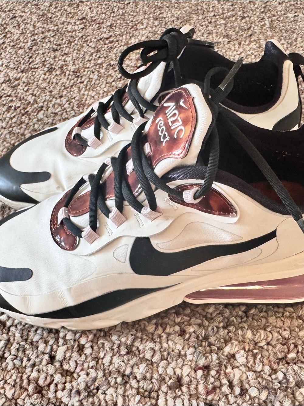 Nike Air Max 270 React, Tortoiseshell Sneaker Women’s Size 9 White Black Pink